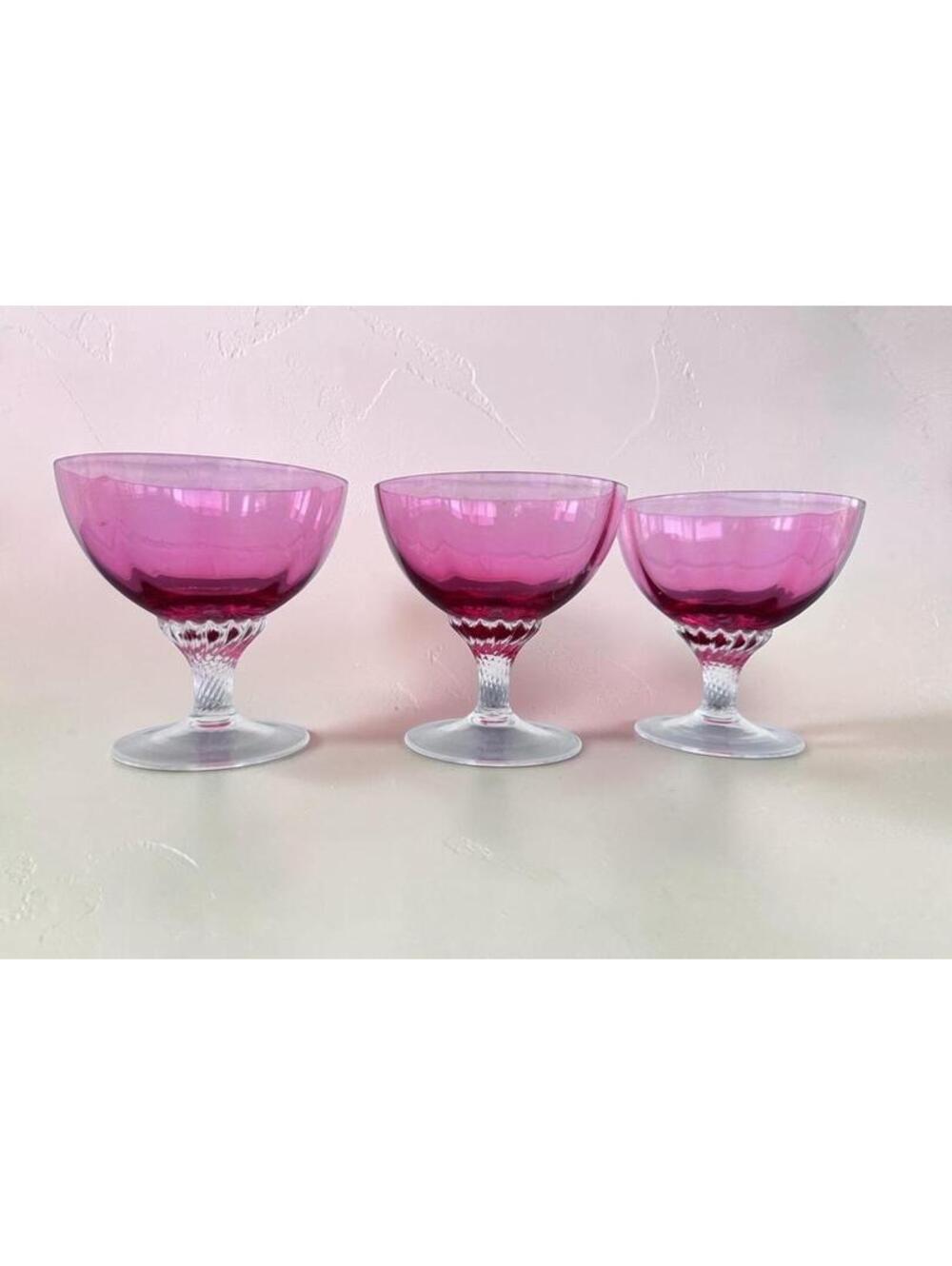 George Borgfeldt Cranberry Lisa Champagne OR Sherbet Glasses Lot Of 3 Vintage.